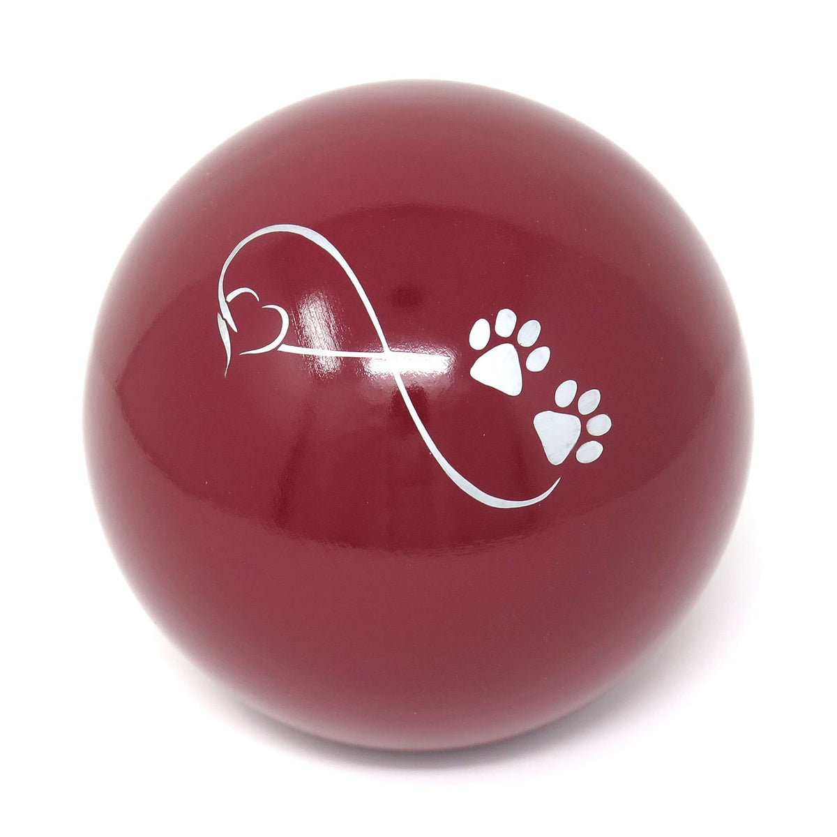 Tierurne in Kugelform mit einem Endlose Liebe Symbol bemalt Purpurrot