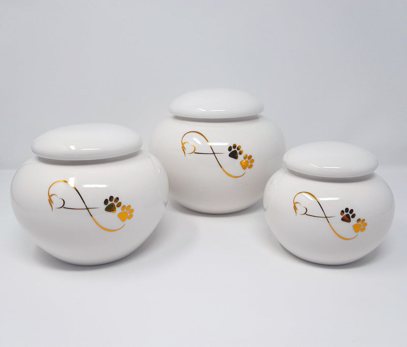 Tierurne in moderner Vasenform mit goldener Endlose Liebe Symbol