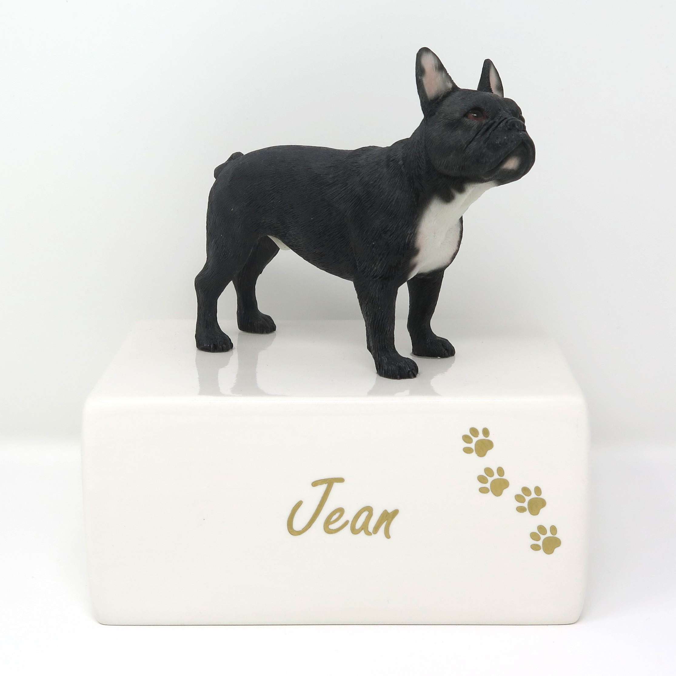 Schwarze Französische Bulldogge auf Urne