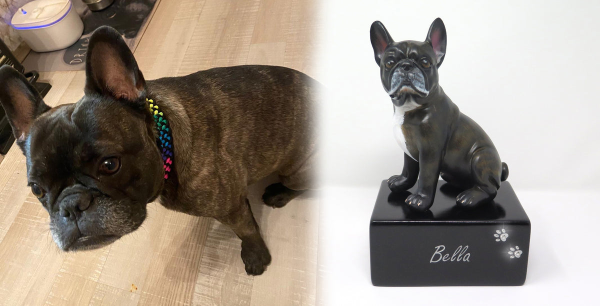 Hundeurne mit Figur nach Foto bemalt