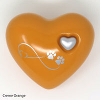 Tierurne in Herzform Creme-Orange mit Endlose Liebe Symbol