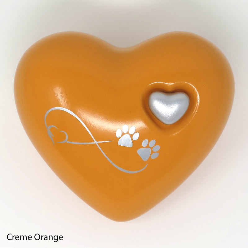 Tierurne in Herzform Creme-Orange mit Endlose Liebe Symbol