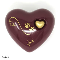 Tierurne in Herzform Darkrot mit Endlose Liebe Symbol