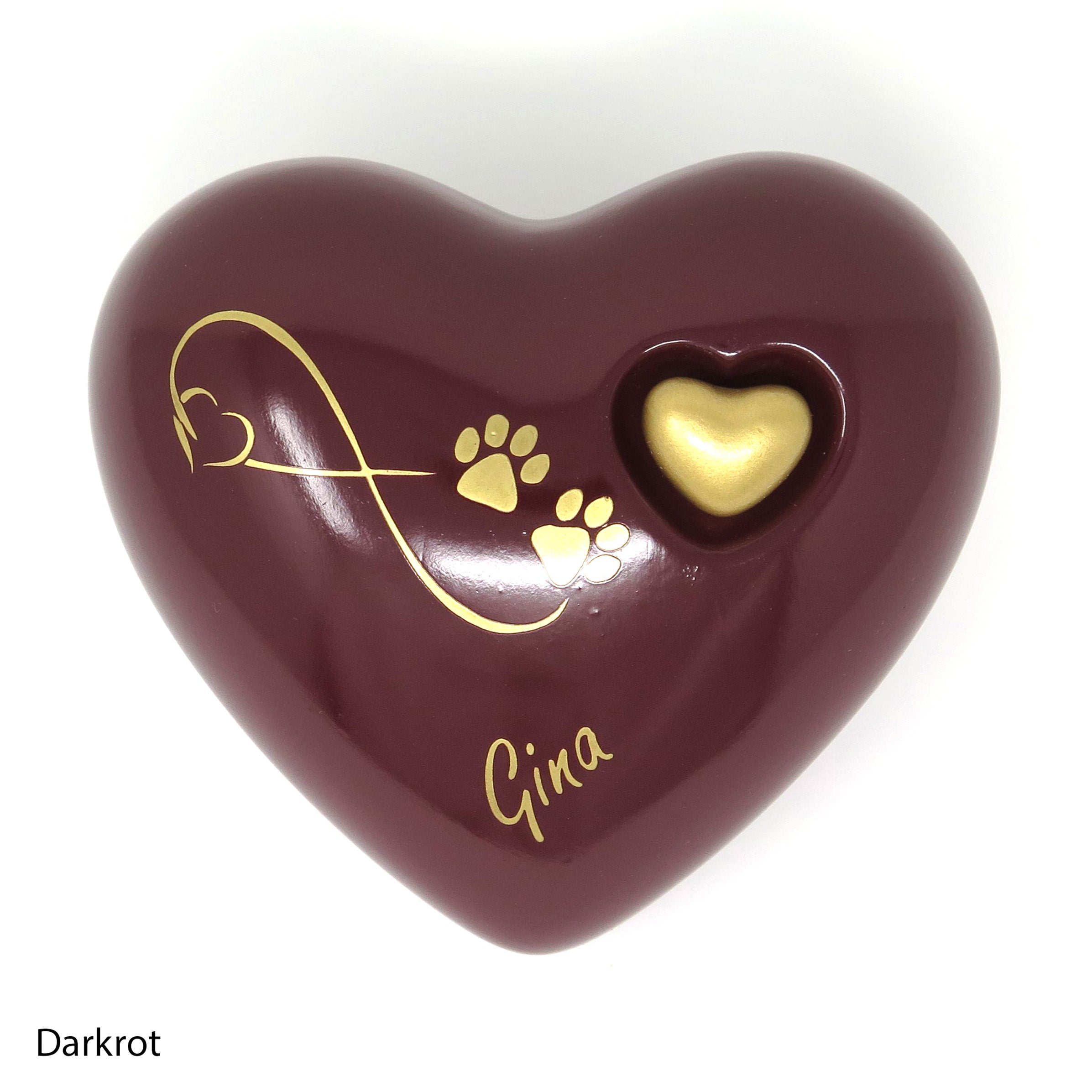 Tierurne in Herzform Darkrot mit Endlose Liebe Symbol