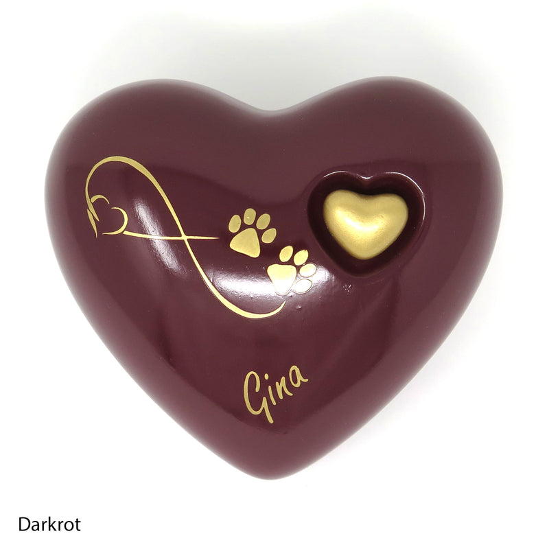 Tierurne in Herzform Darkrot mit Endlose Liebe Symbol