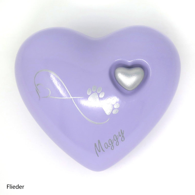 Tierurne in Herzform Flieder mit Endlose Liebe Symbol