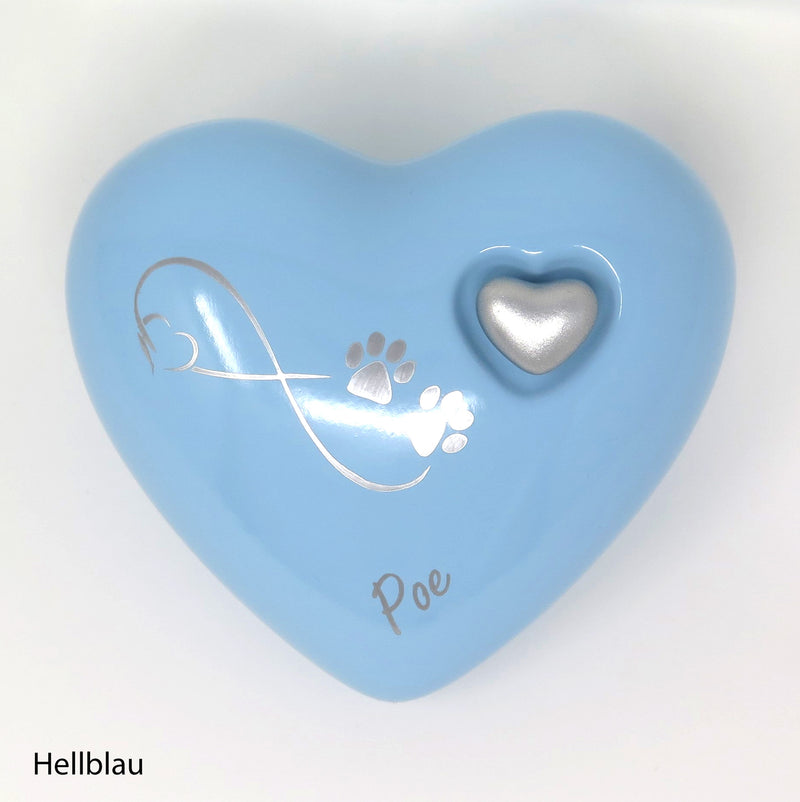 Tierurne in Herzform Hellblau mit Endlose Liebe Symbol