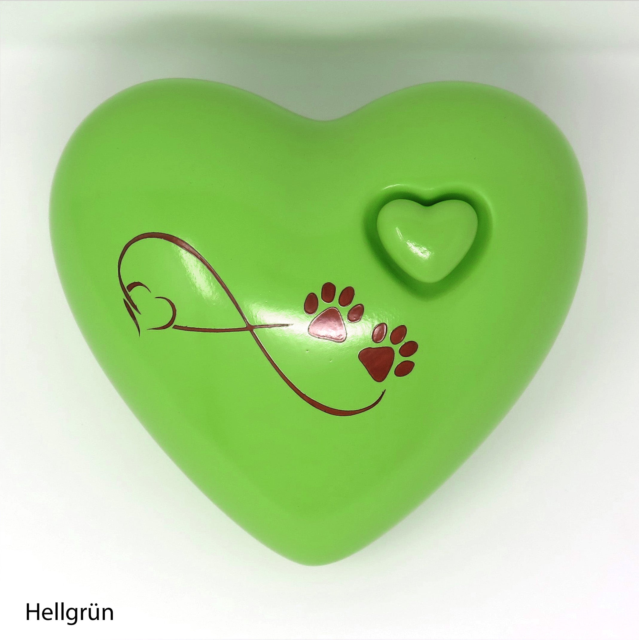 Tierurne in Herzform Hellgrün mit Endlose Liebe Symbol