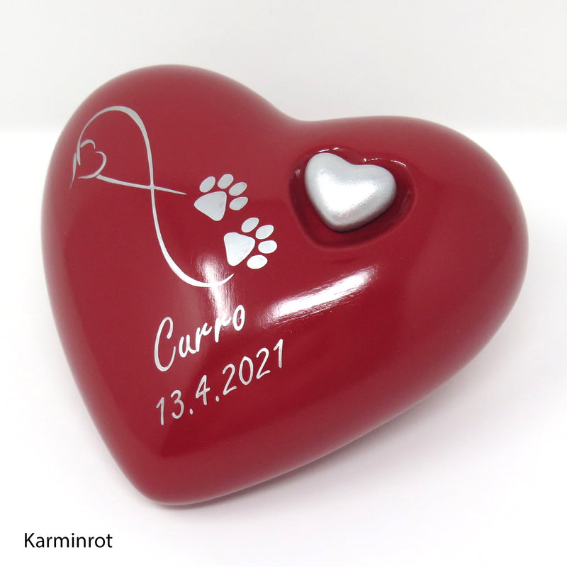 Tierurne in Herzform Rot mit Endlose Liebe Symbol