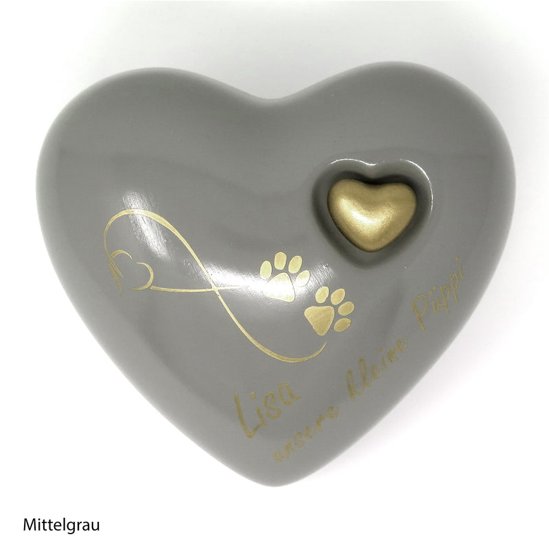Tierurne in Herzform Mittelgrau mit Endlose Liebe Symbol