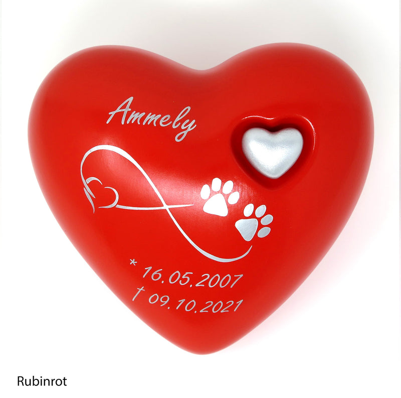 Tierurne in Herzform Rubinrot mit Endlose Liebe Symbol