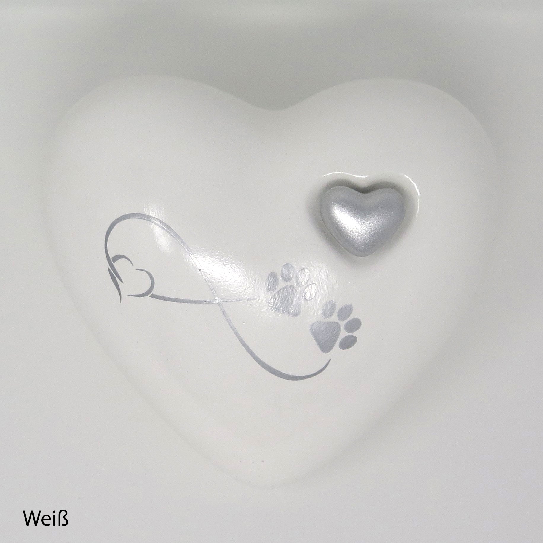 Tierurne in Herzform Weiß mit Endlose Liebe Symbol