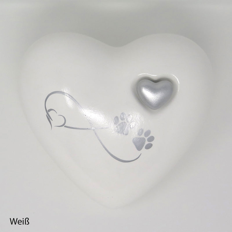 Tierurne in Herzform Weiß mit Endlose Liebe Symbol