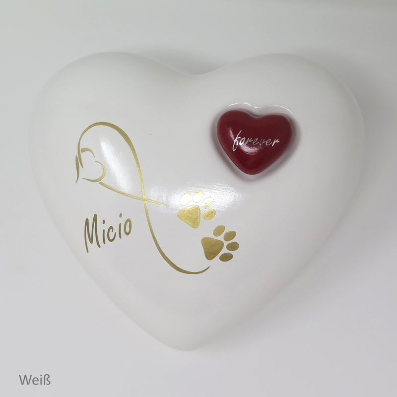 Tierurne in Herzform Weiß mit Endlose Liebe Symbol