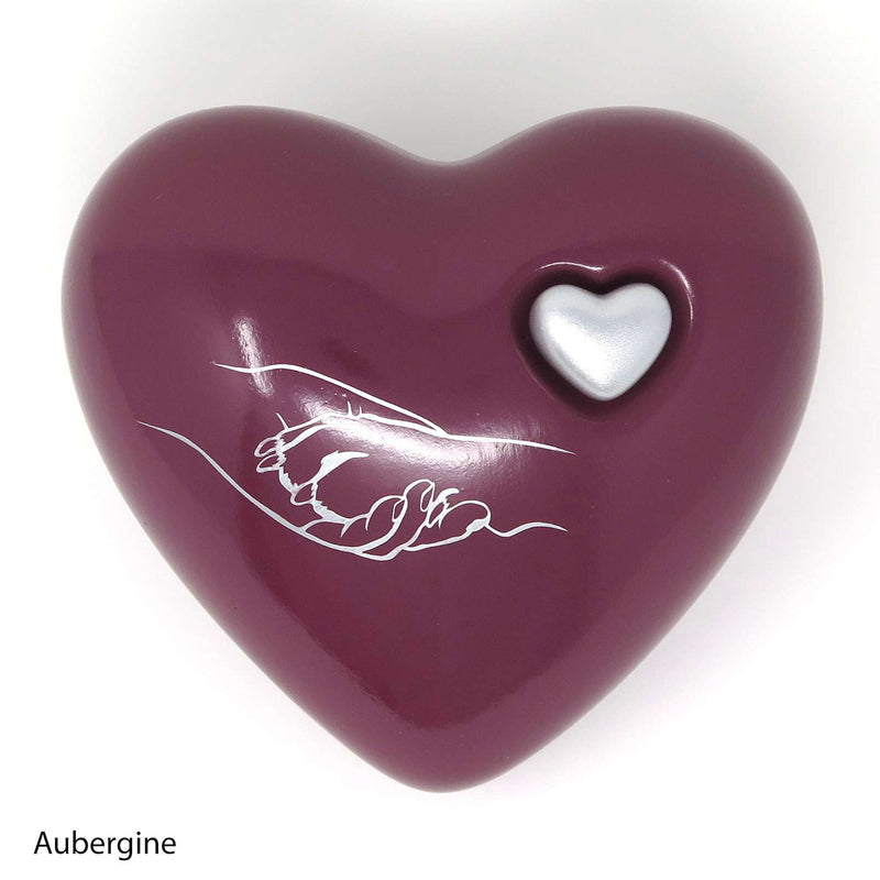 Hundeurne in Herzform mit Pfote in Hand Zeichnung Aubergine