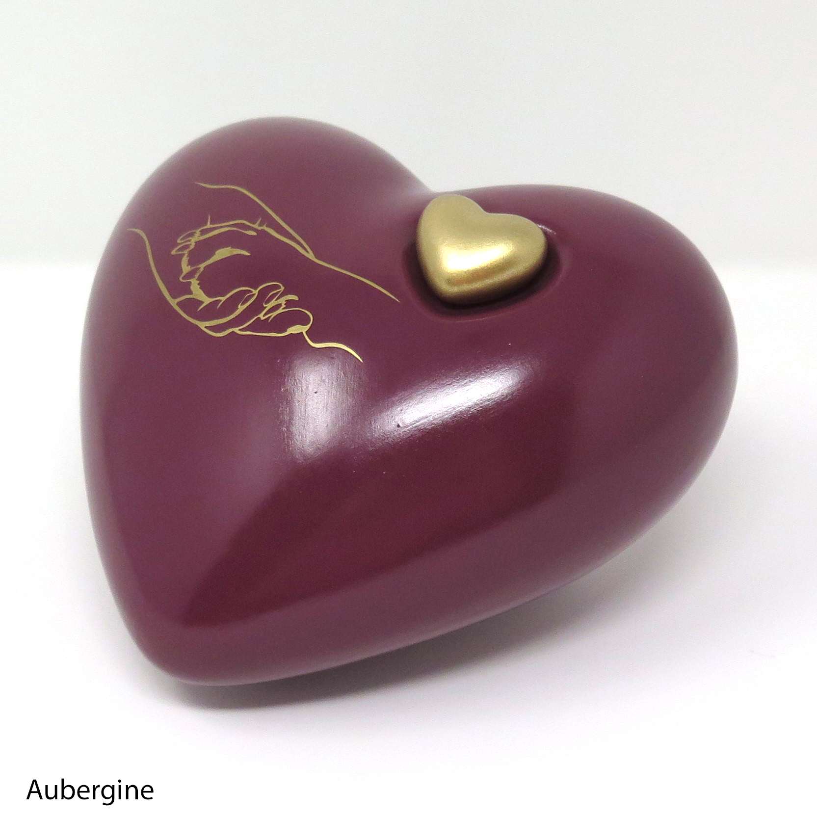 Hundeurne in Herzform mit Pfote in Hand Zeichnung Aubergine