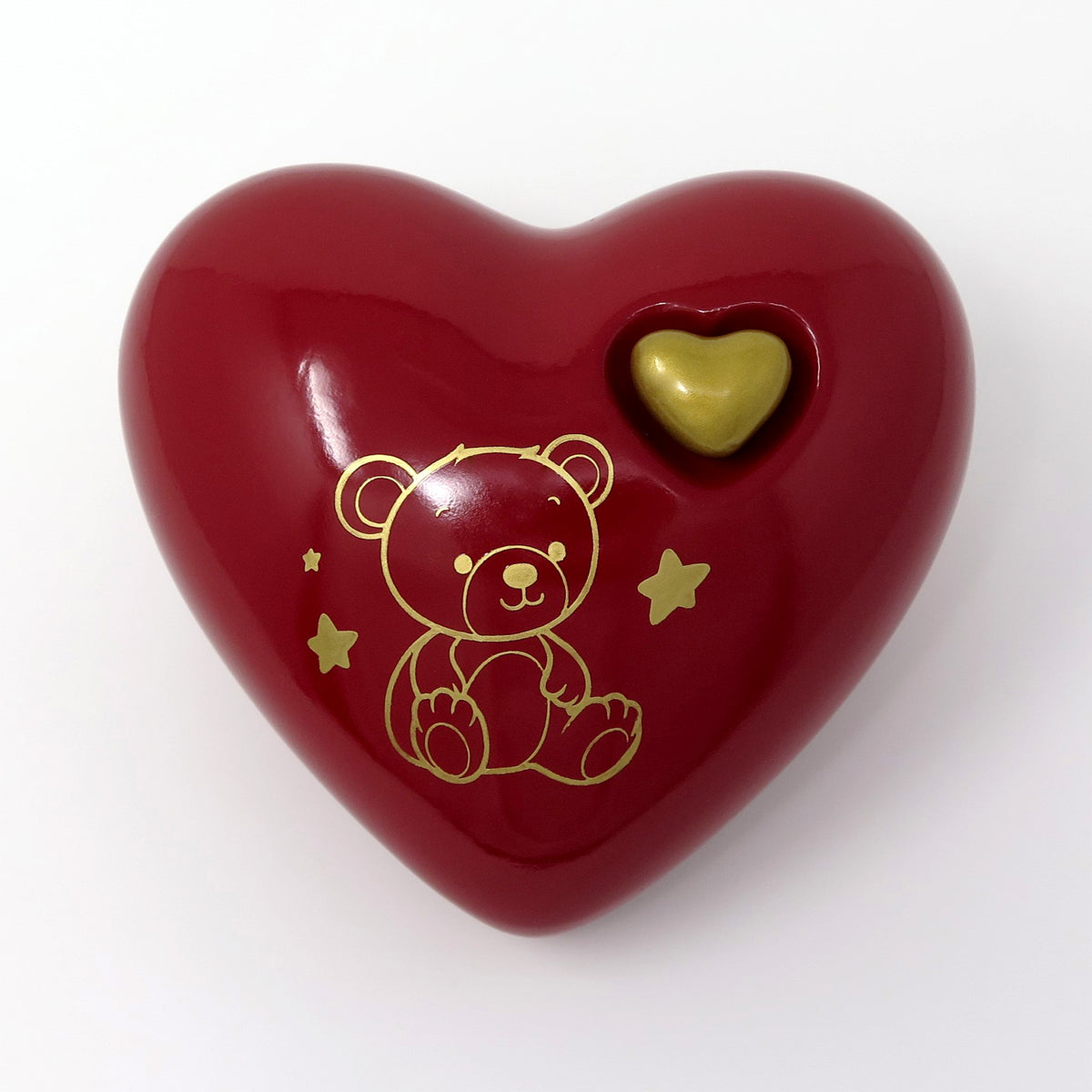 Kinderurne in Herzform Rot mit Teddybär