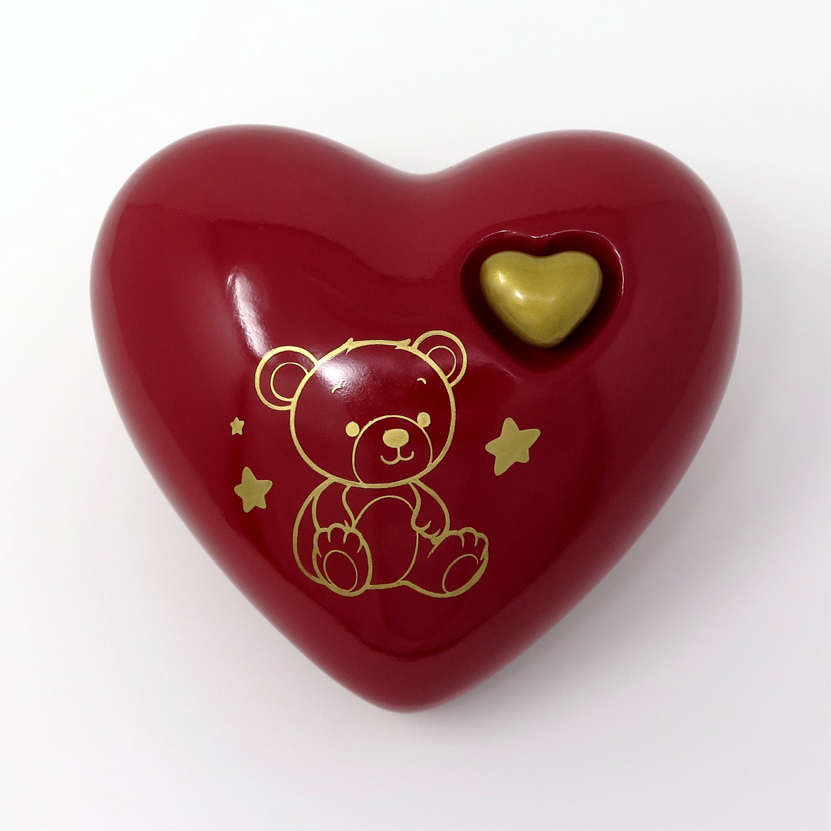 Kinderurne in Herzform Rot mit Teddybär