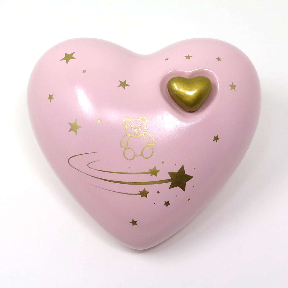 Kinderurne in Herzform Rosa mit Teddybär