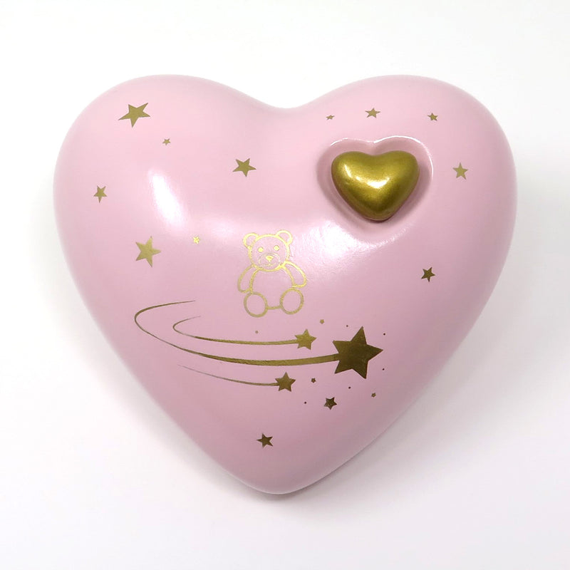 Kinderurne in Herzform Rosa mit Teddybär