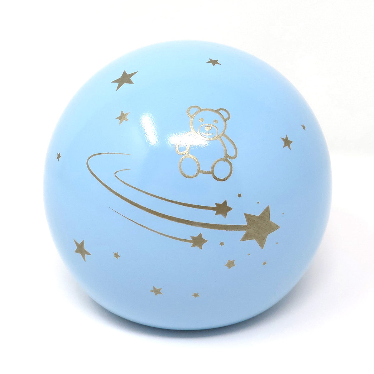 Kinderurne in Kugelform Hellblau mit Teddybär