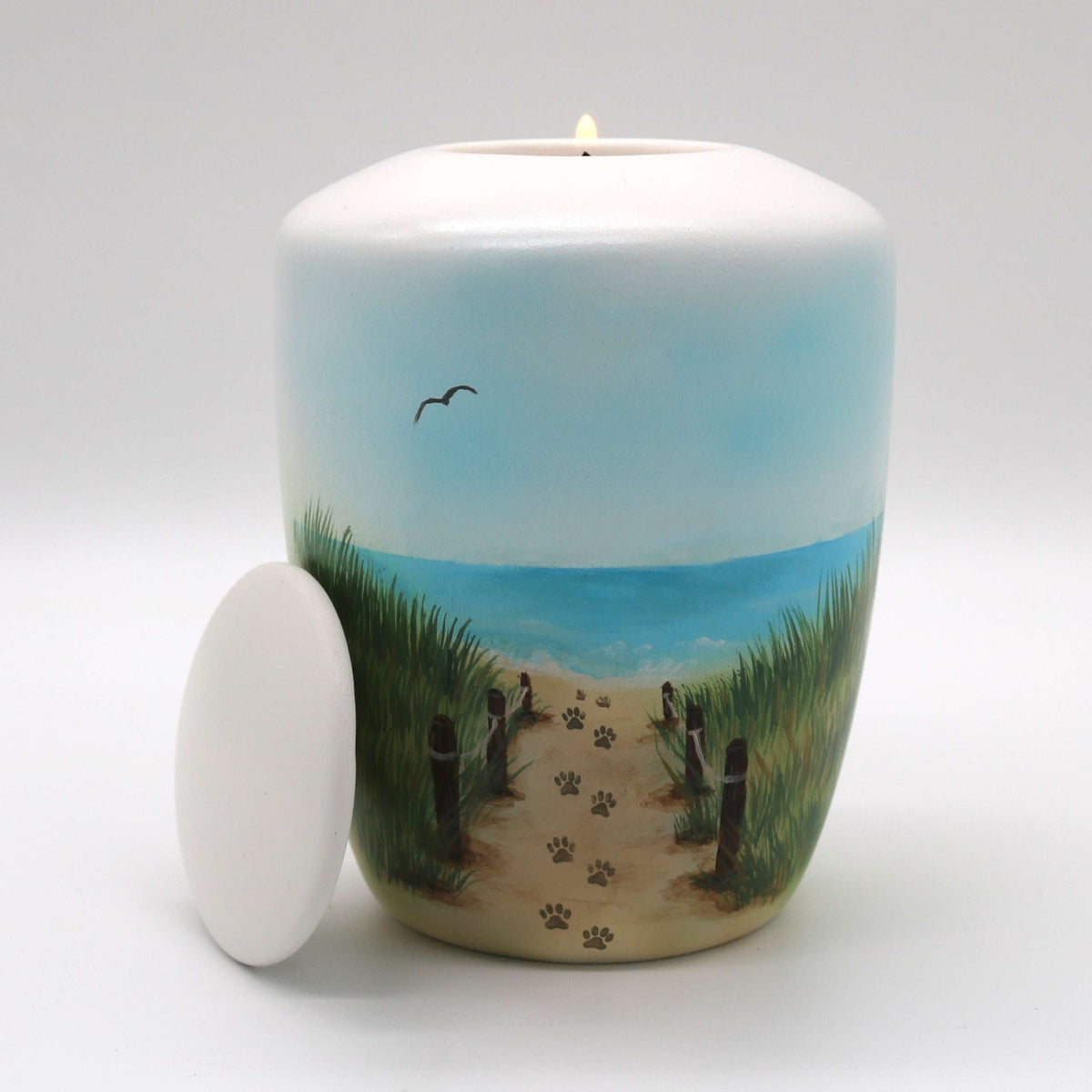 Tierurne mit Teelichteinsatz mit Seelandschaft