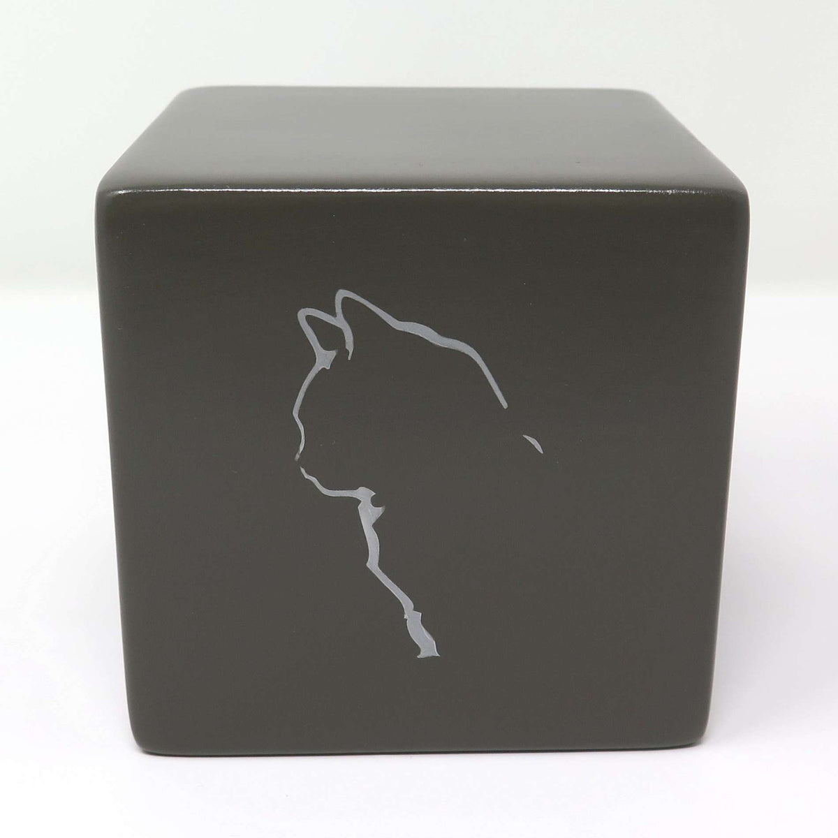 Katzenurne in Würfelform Dunkelgrau mit Katzensilhouette