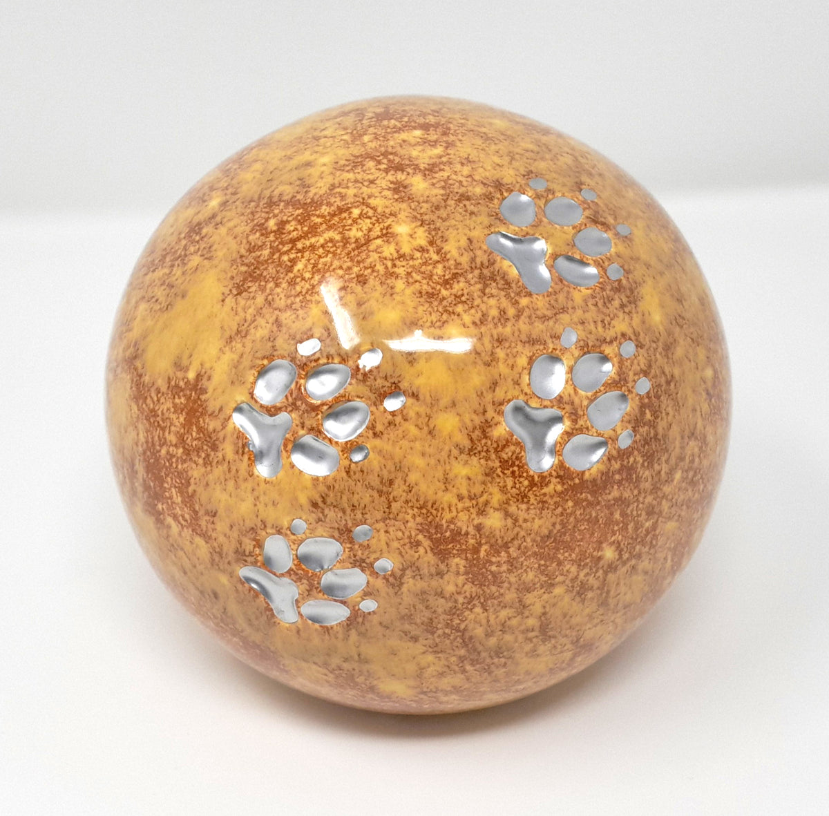 Tierurne in Kugelform mit Pfoten Beige Marmoriert
