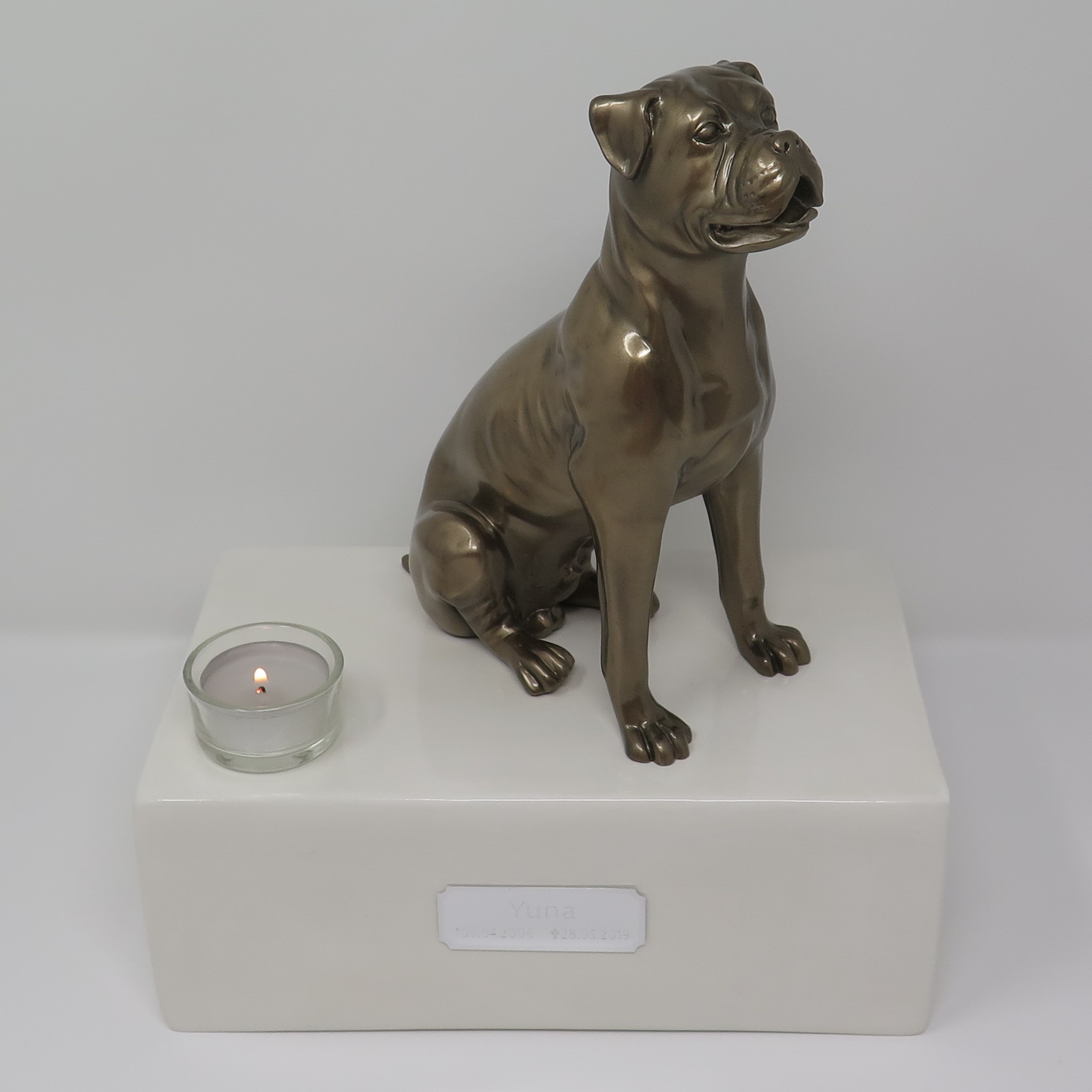Boxer Urne mit Teelicht Designurne Hunde nach Tierart Tierurnen